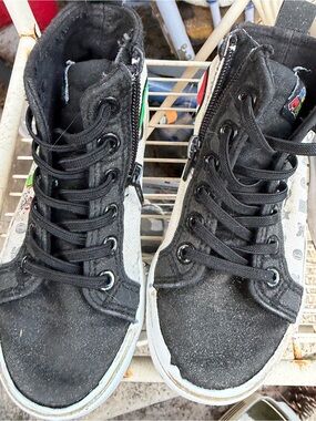 Kids Black High-Top Canvas Sneakers with Side Zipper